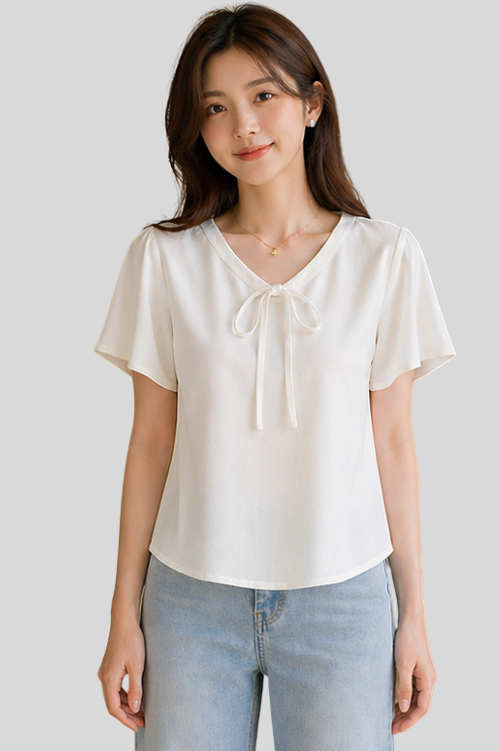 Áo Phông Nơ Nữ Cổ Tim Phối Nơ&nbsp;