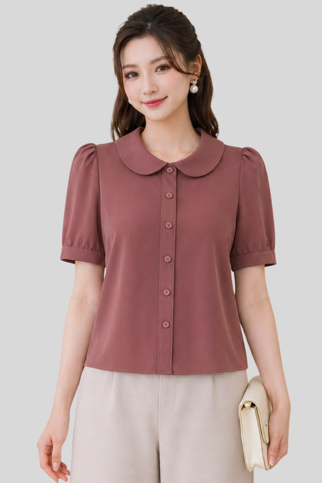 Áo Sơ Mi Nữ Cổ Tròn Cộc Tay