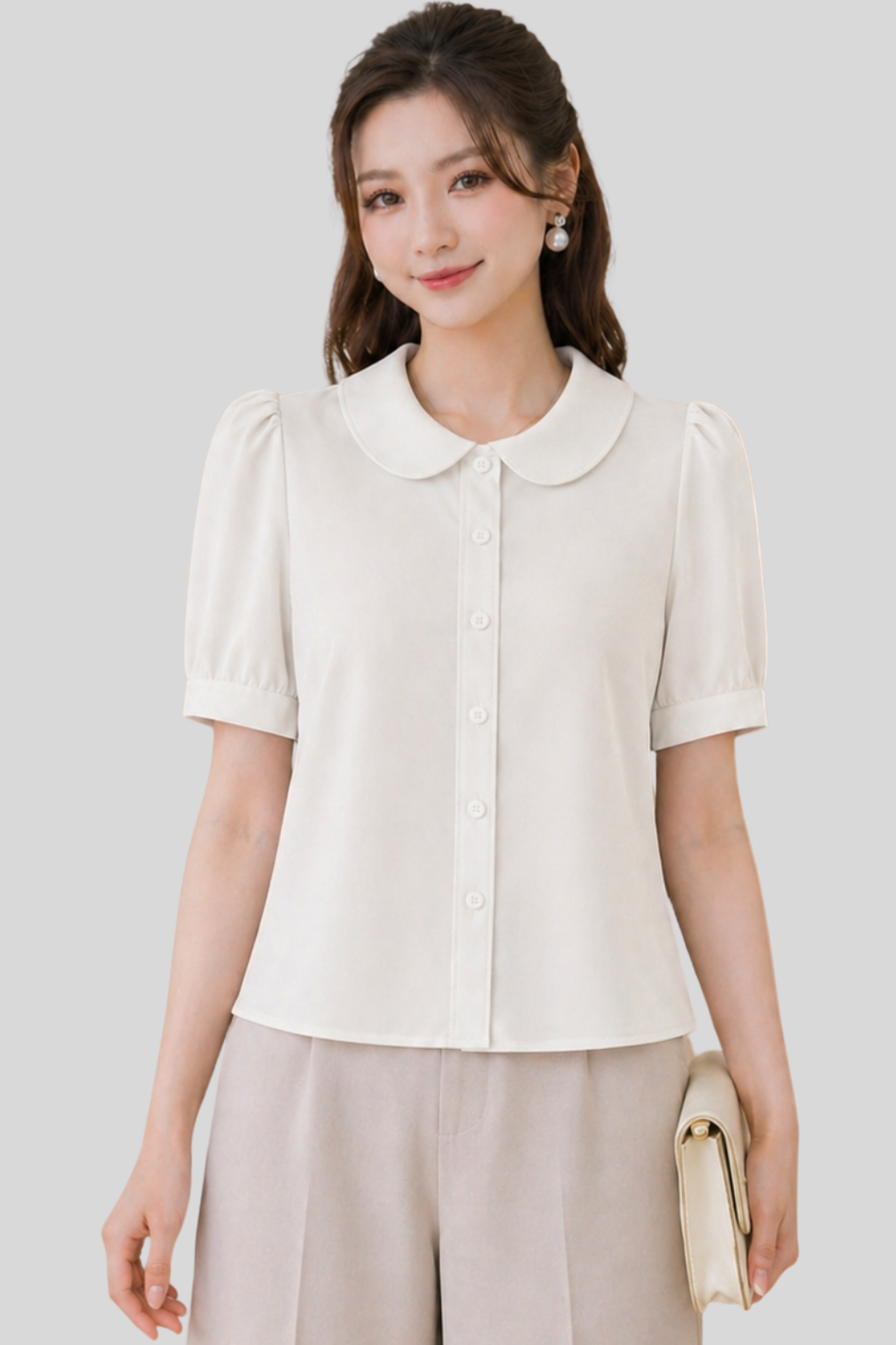 Áo Sơ Mi Nữ Cổ Tròn Cộc Tay