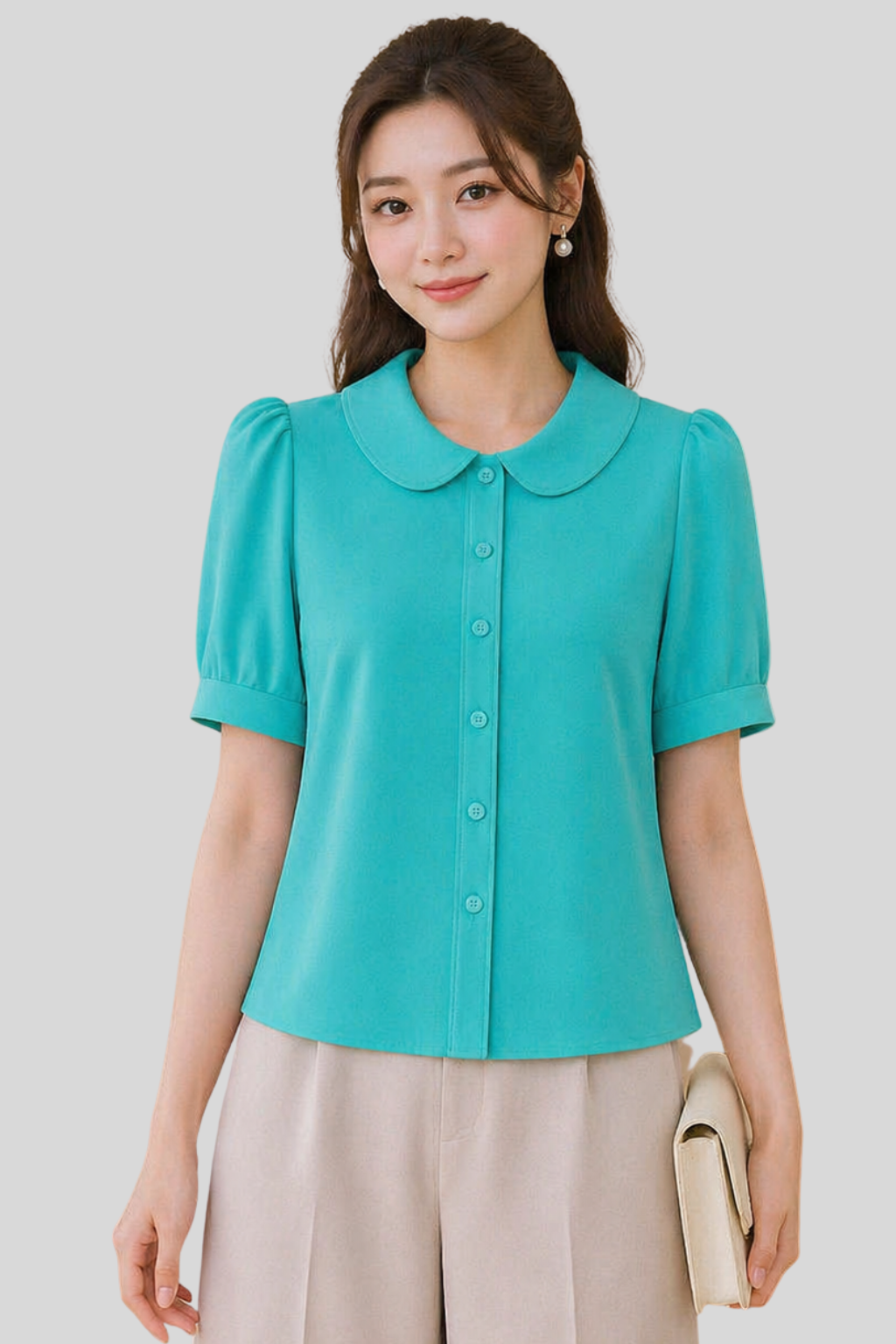 Áo Sơ Mi Nữ Cổ Tròn Cộc Tay